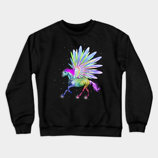 Pegasus Rainbow Horse Unicorn Design Crewneck Sweatshirt by starchildsdesigns